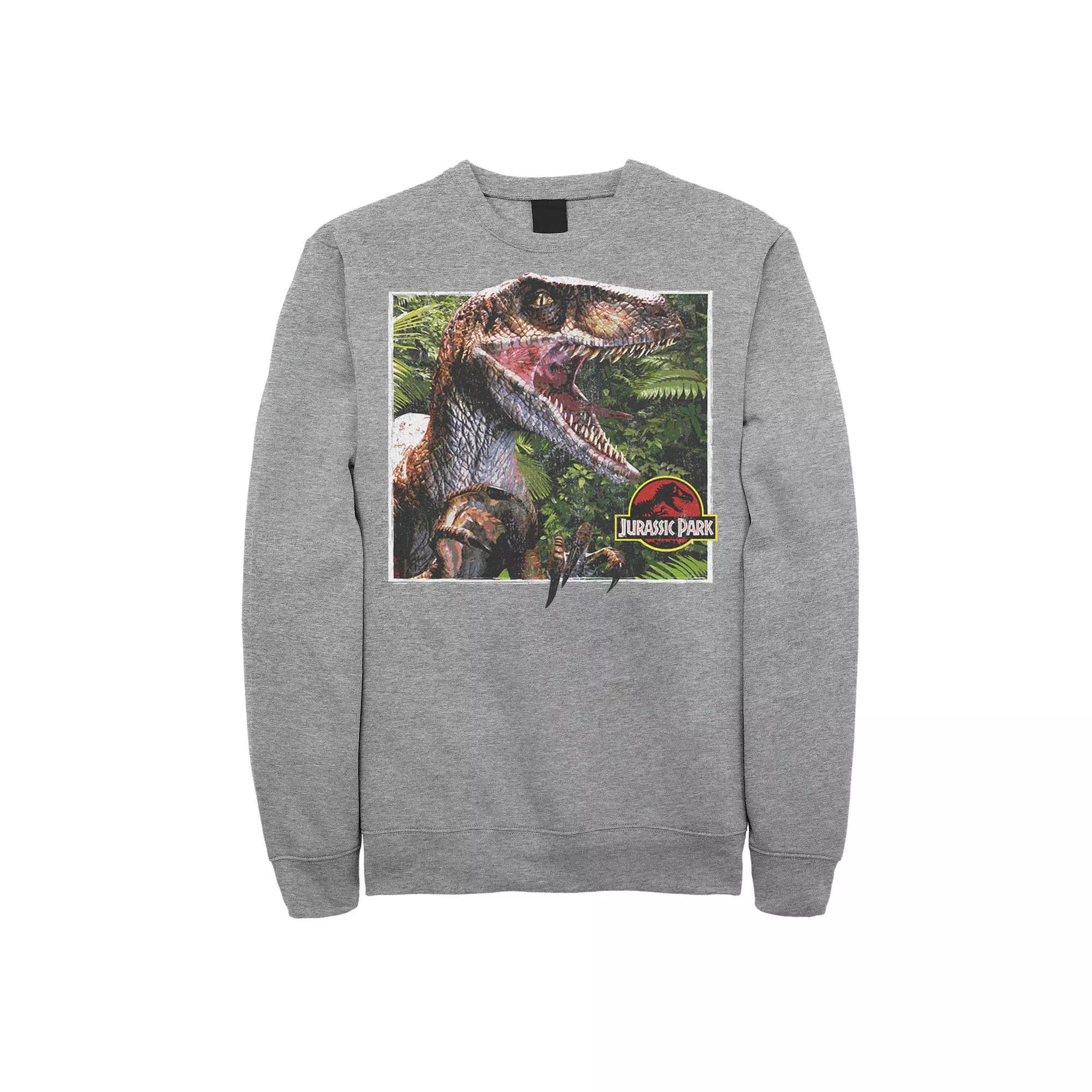 Mens Jurassic Park Raptor Coming Out Of Forest Pullover Sweatshirt Athletic Grey Product Image