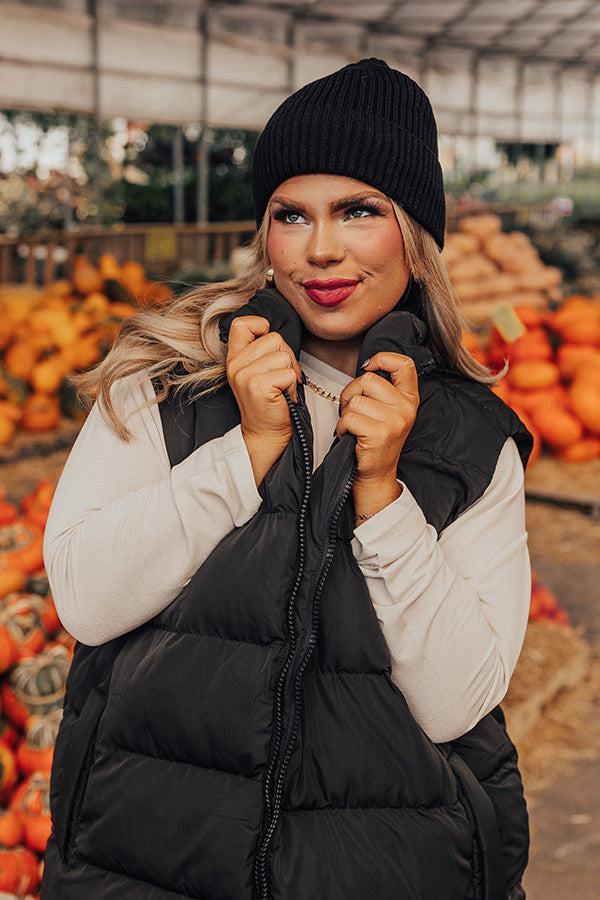 Fall Gratitude Fleece Lined Beanie In Black Product Image