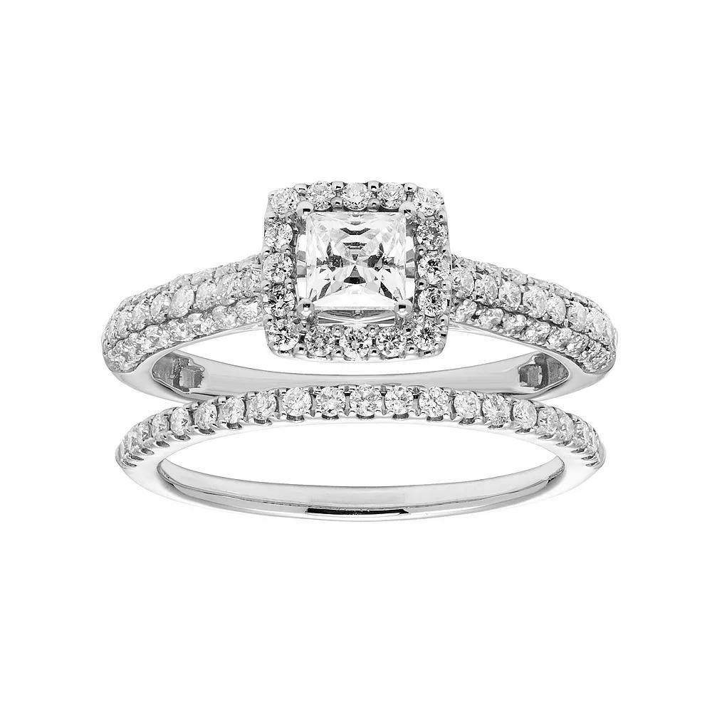 The Regal Collection 14k Gold 1 Carat T.W. IGL Certified Diamond Square Halo Engagement Ring Set, Women's, Size: 9, White Product Image