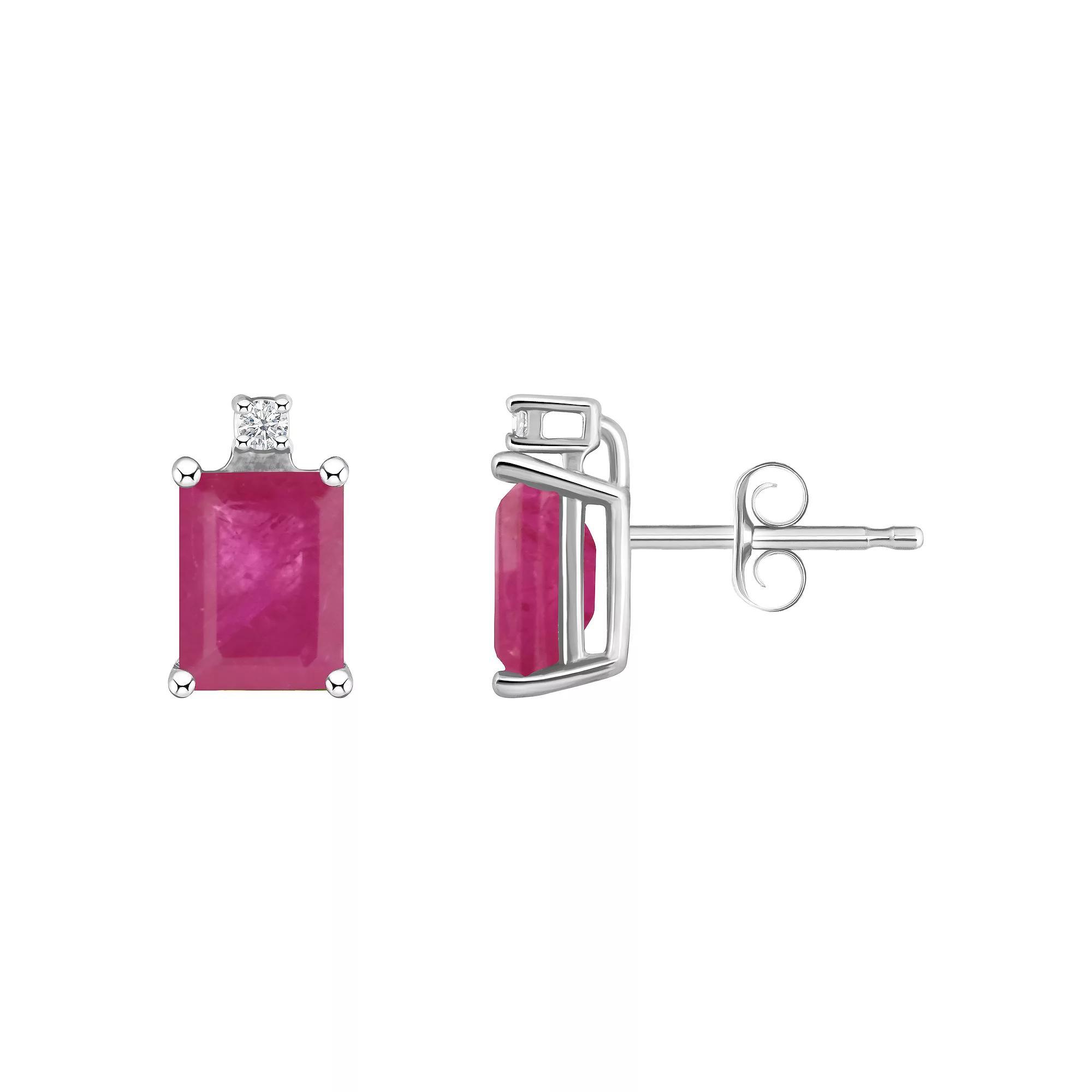 Celebration Gems 14k Gold Emerald Cut Ruby & Diamond Accent Stud Earrings, Women's, 14k Whgold Product Image