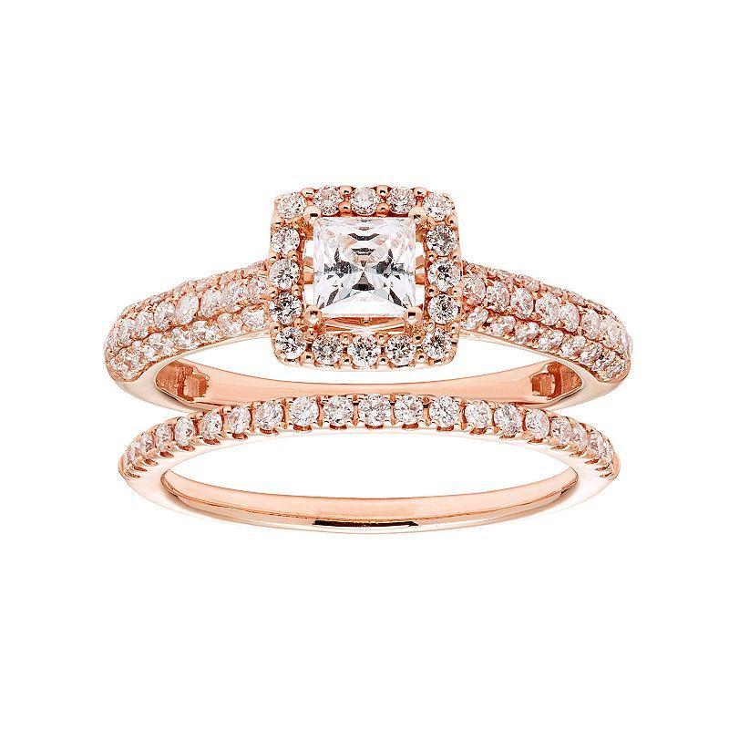 The Regal Collection 14k Gold 1 Carat T.W. IGL Certified Diamond Square Halo Engagement Ring Set, Women's, Size: 9, White Product Image