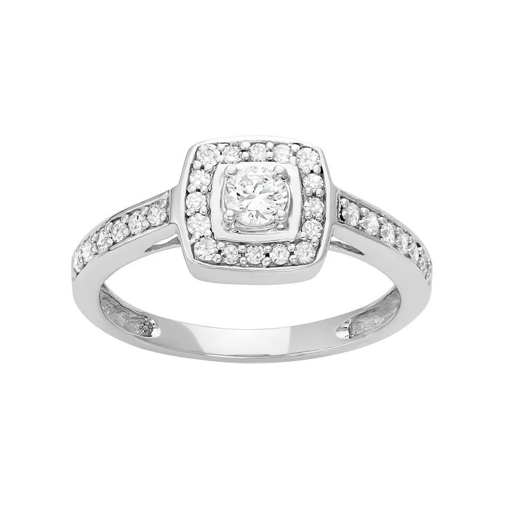 14k White Gold 1/2 Carat T.W. Diamond Square Halo Engagement Ring, Women's, Size: 8 Product Image