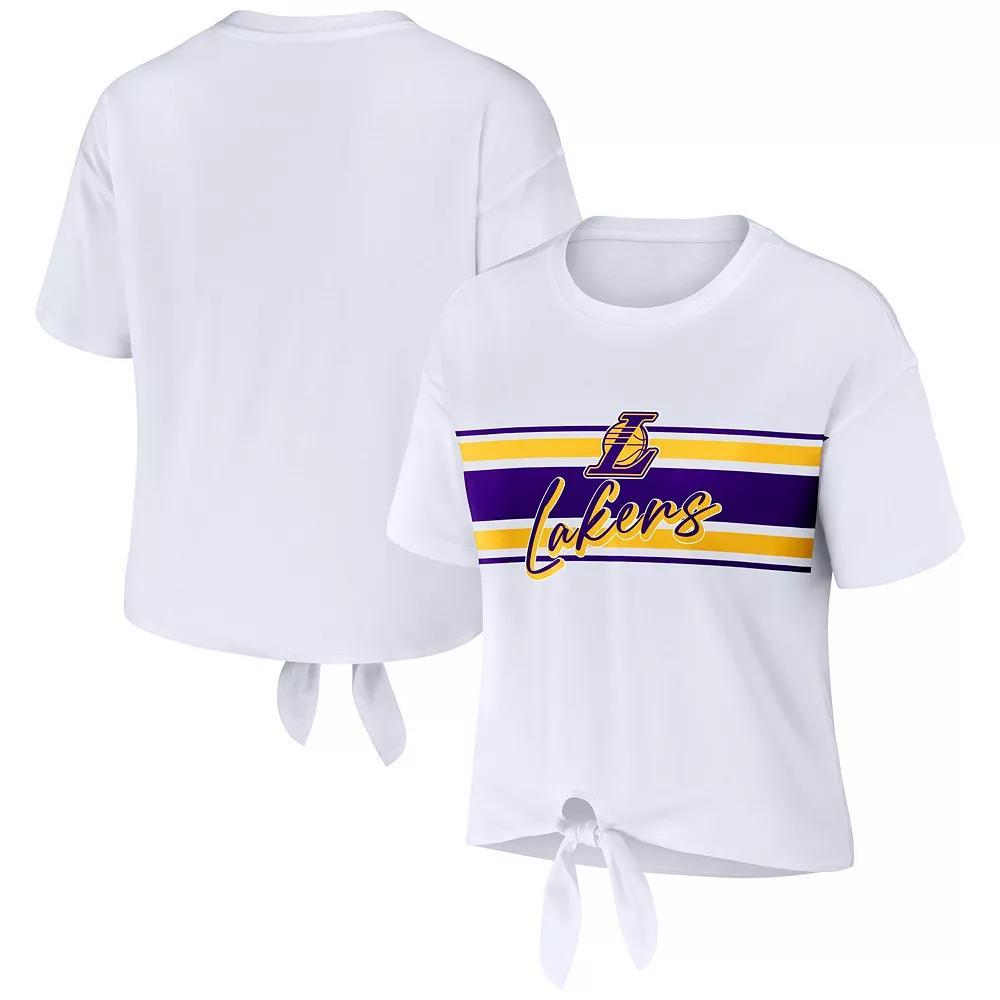 Women's WEAR by Erin Andrews White Los Angeles Lakers Tie-Front T-Shirt, Size: Small Product Image