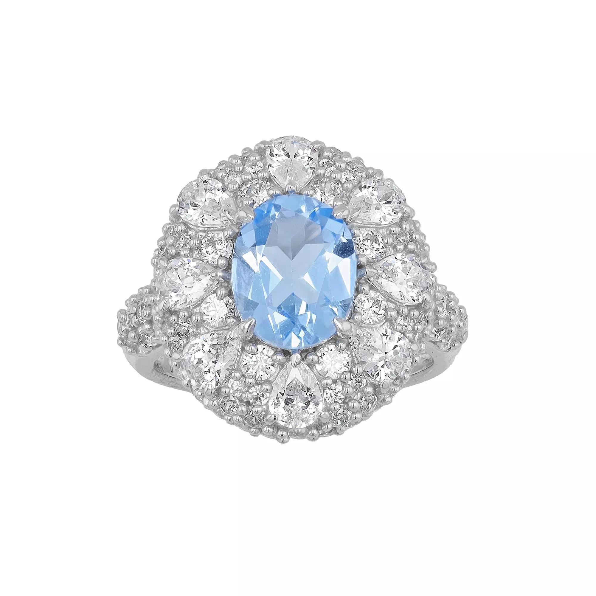 SIRI USA by TJM Sterling Silver Cubic Zirconia & Lab-Grown Blue Quartz Halo Ring, Women's, Size: 7 Product Image