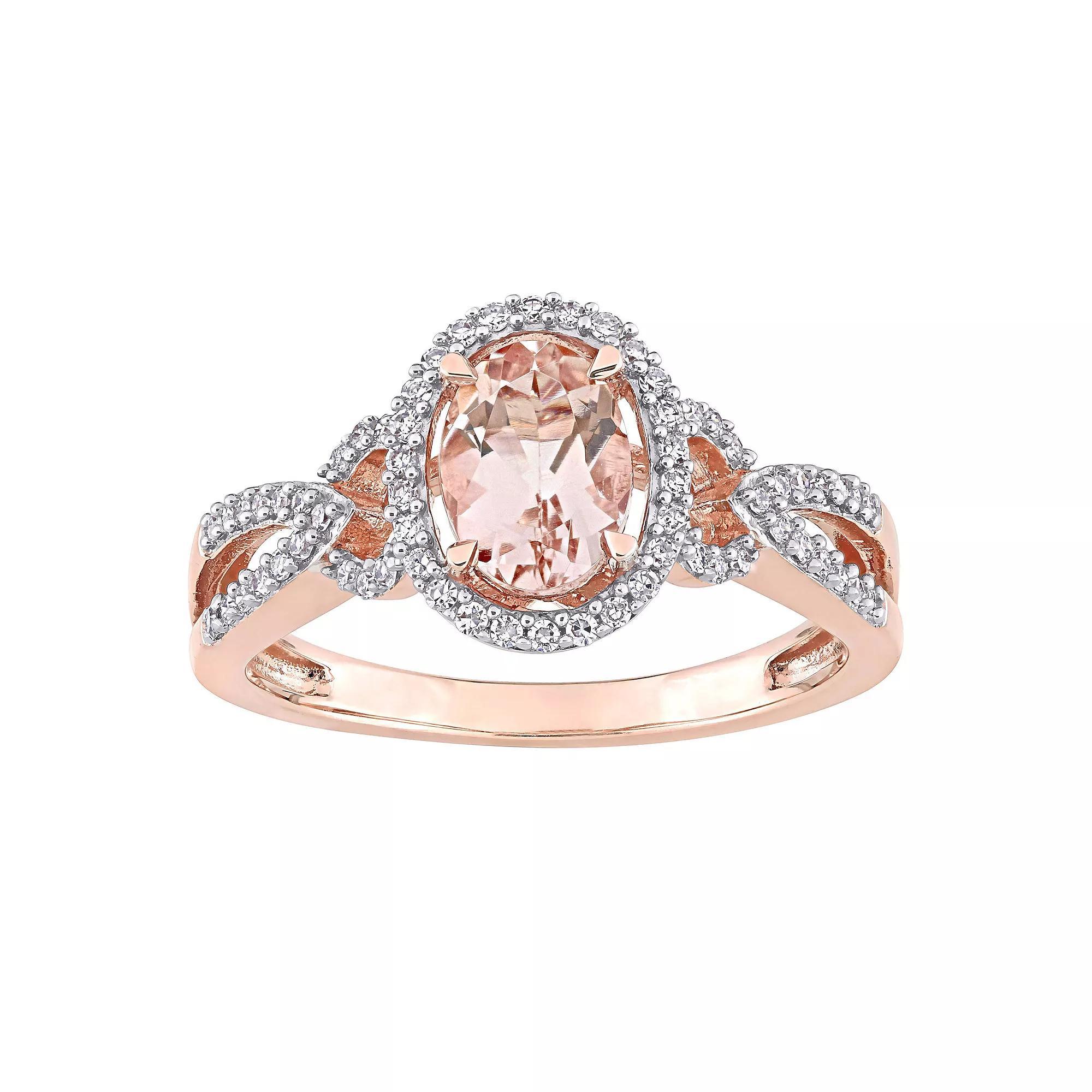 Stella Grace 14k Rose Gold Morganite & 1/5 Carat T.W. Diamond Halo Twist Engagement Ring, Women's, Size: 6.50, 14k Rsgold Product Image