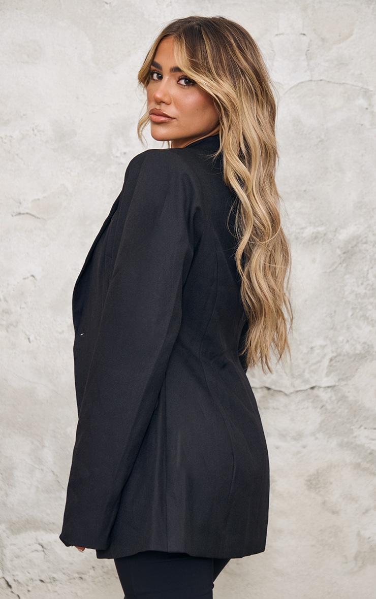 Black Drop Shoulder Cinch Waist Extreme Oversized Blazer Product Image