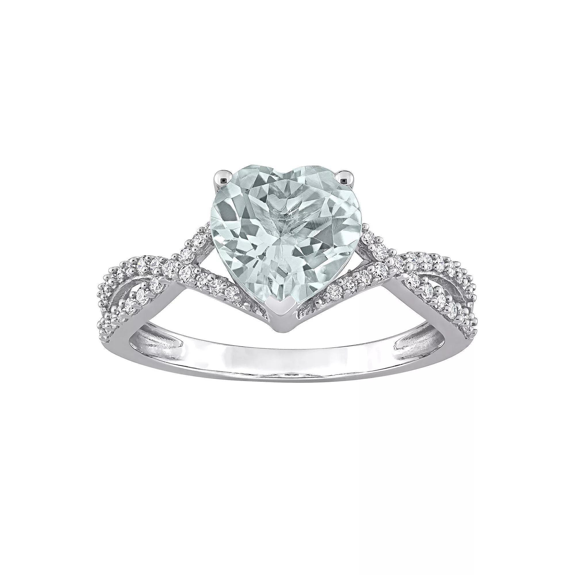 Stella Grace 14k White Gold Aquamarine & 1/5 Carat T.W. Diamond Infinity Heart Engagement Ring, Women's, Size: 6.50, 14k Whgold Product Image