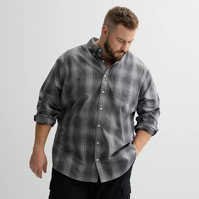 Big & Tall Sonoma Goods For Life® Perfect Length Button-Down Shirt, Men's, Size: Medium Tall, Grey Gingham Product Image