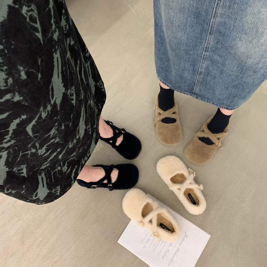 Plain Criss Cross Fleece Mary Jane Shoes Product Image