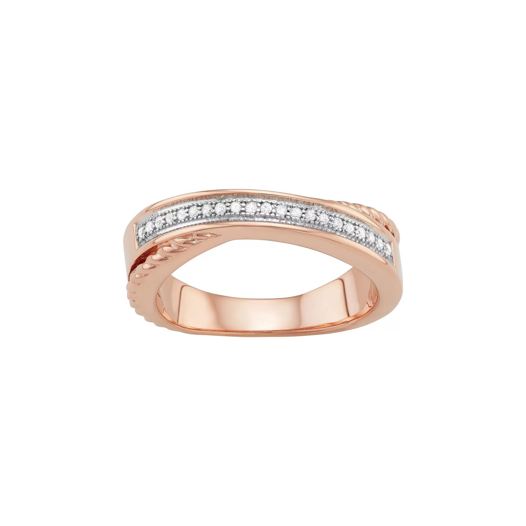 Jewelexcess Sterling Silver 1/10 Carat T.W. Diamond Crisscross Ring, Women's, Size: 7, Rose Gold Tone Product Image