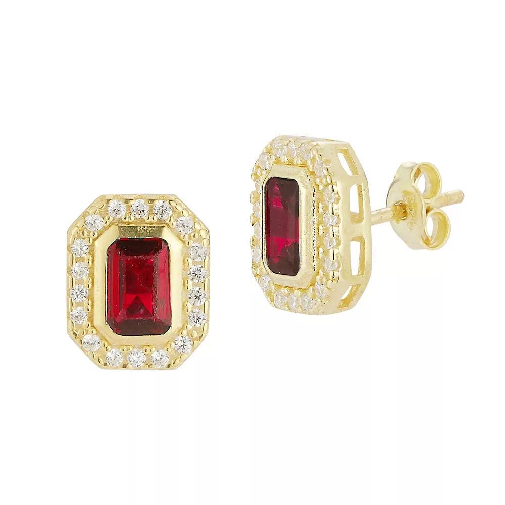 Sunkissed Sterling 14k Gold Over Silver Cubic Zirconia Stud Earrings, Women's, Gold Tone Red Product Image