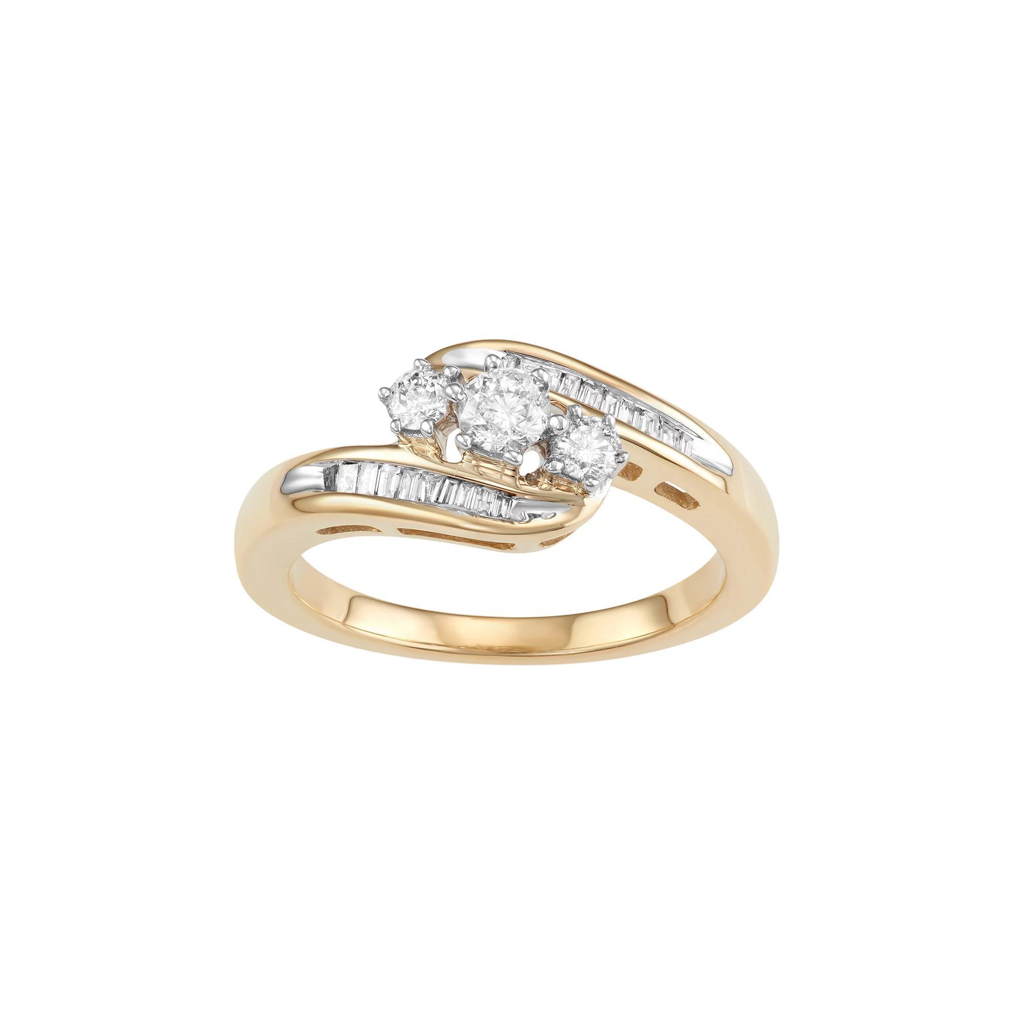 10k Gold 1/2 Carat T.W. Diamond 3-Stone Bypass Ring, Women's, Size: 5, White Product Image