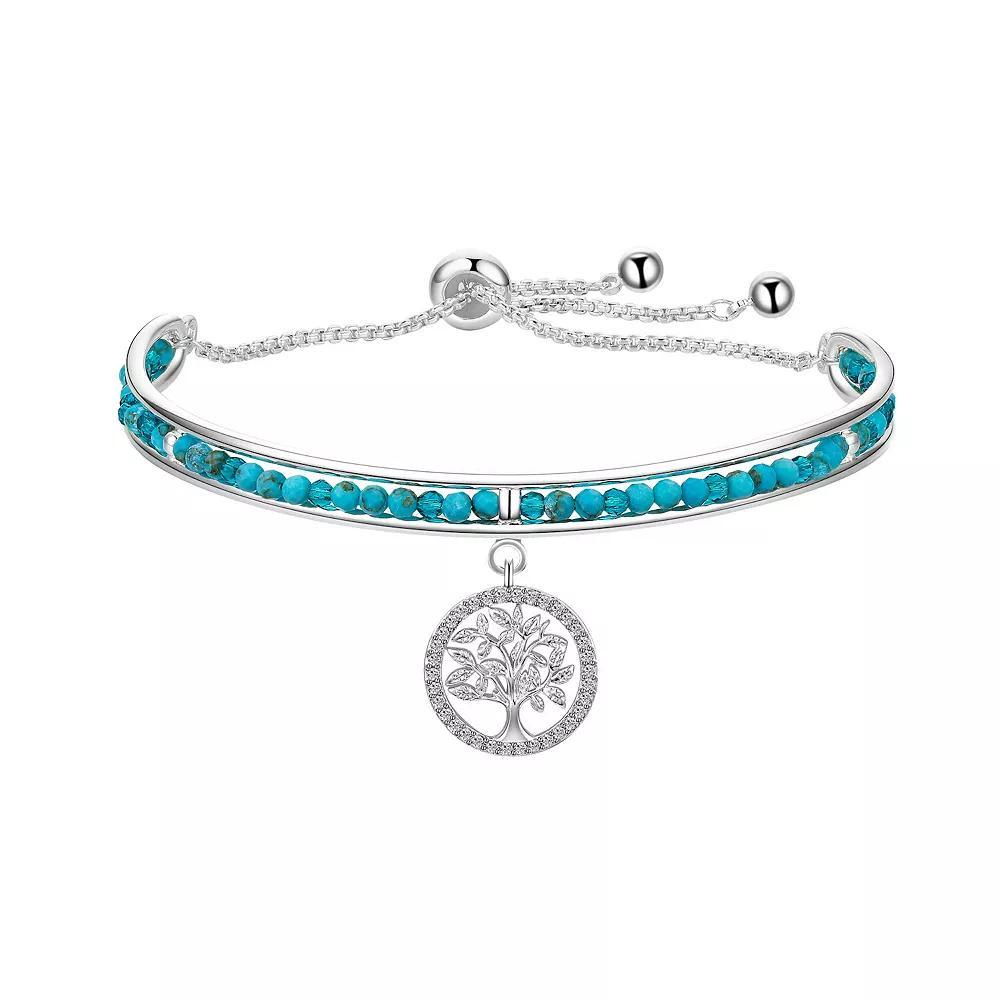 Love This Life® Silver Plated Cubic Zirconia Family Tree Turquoise Cuff Bolo Bracelet, Women's, Silver Tone Product Image