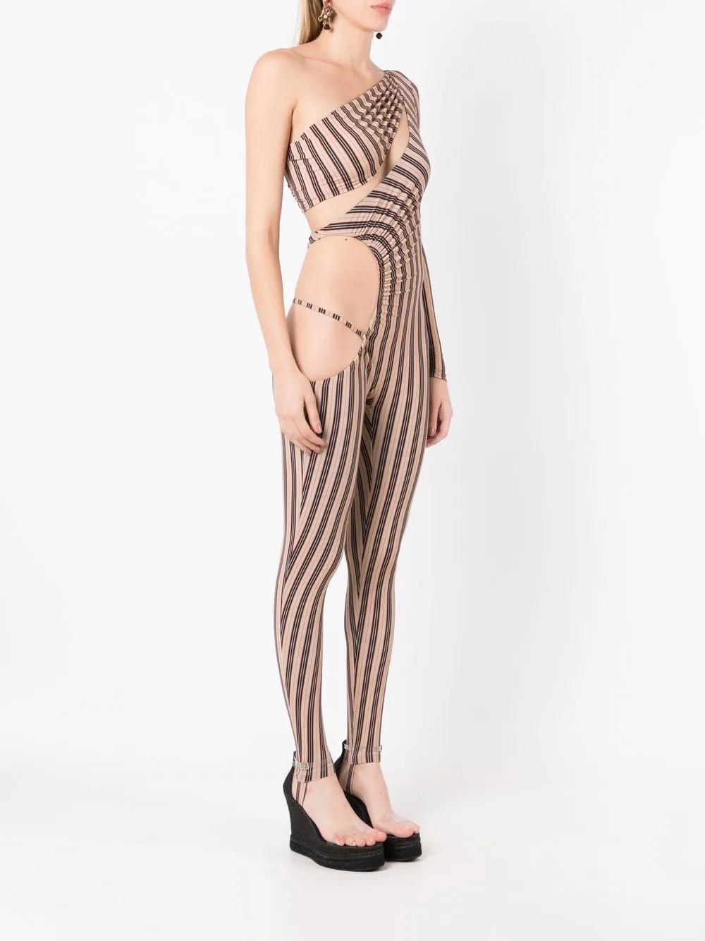 stripe-print one-shoulder jumpsuit Product Image