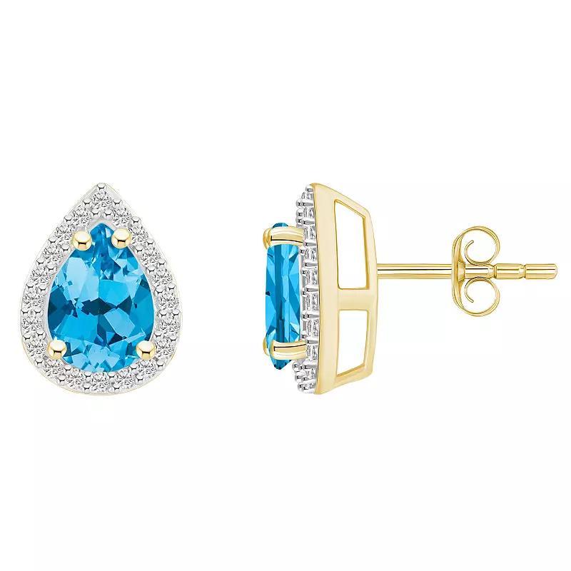 Celebration Gems 10k Gold Pear Shape Gemstone & Lab-Created White Sapphire Halo Stud Earrings, Women's, Blue Topaz Product Image
