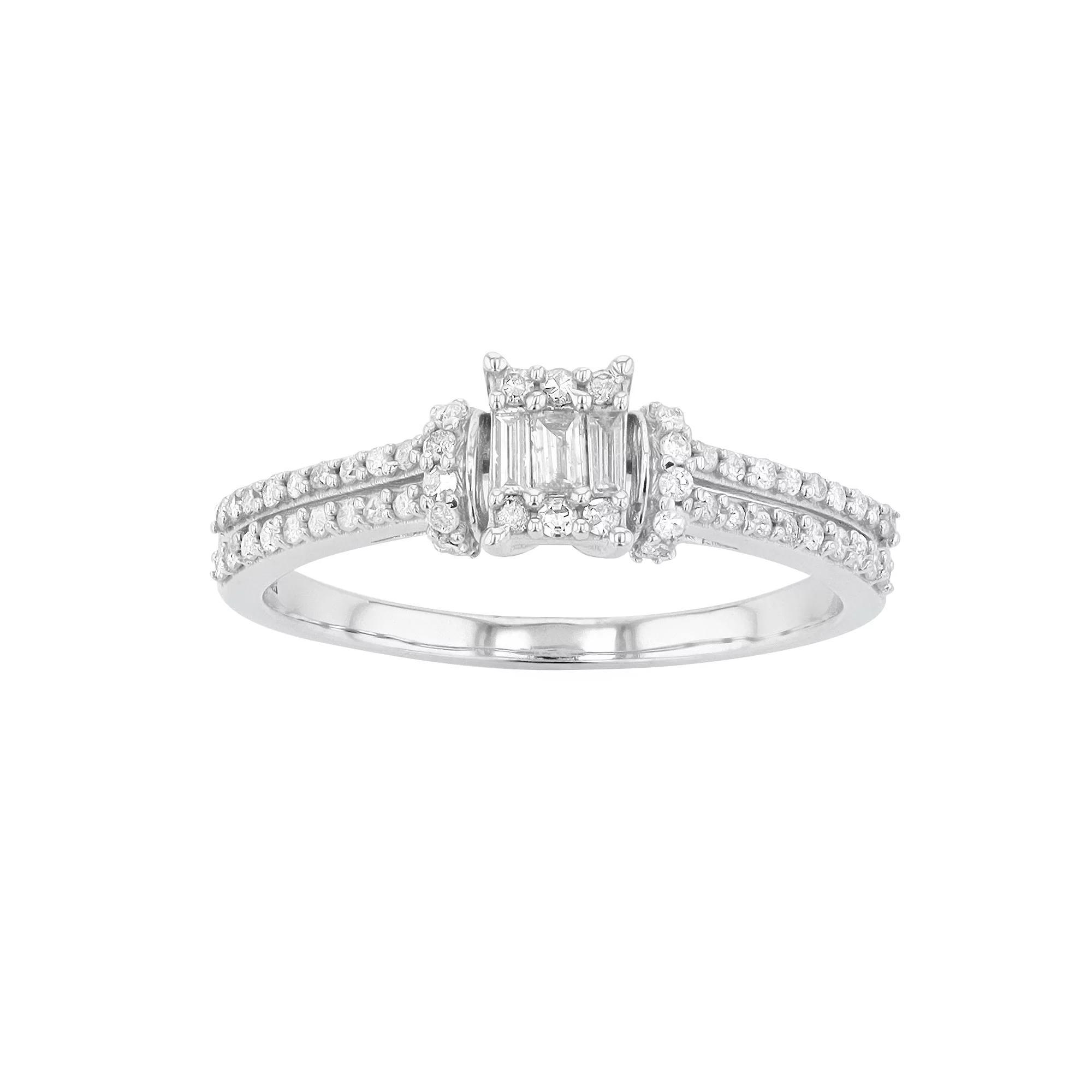 10k White Gold 1/3 Carat T.W. Diamond 3-Stone Engagement Ring, Women's, Size: 7, 10k Whgold Product Image