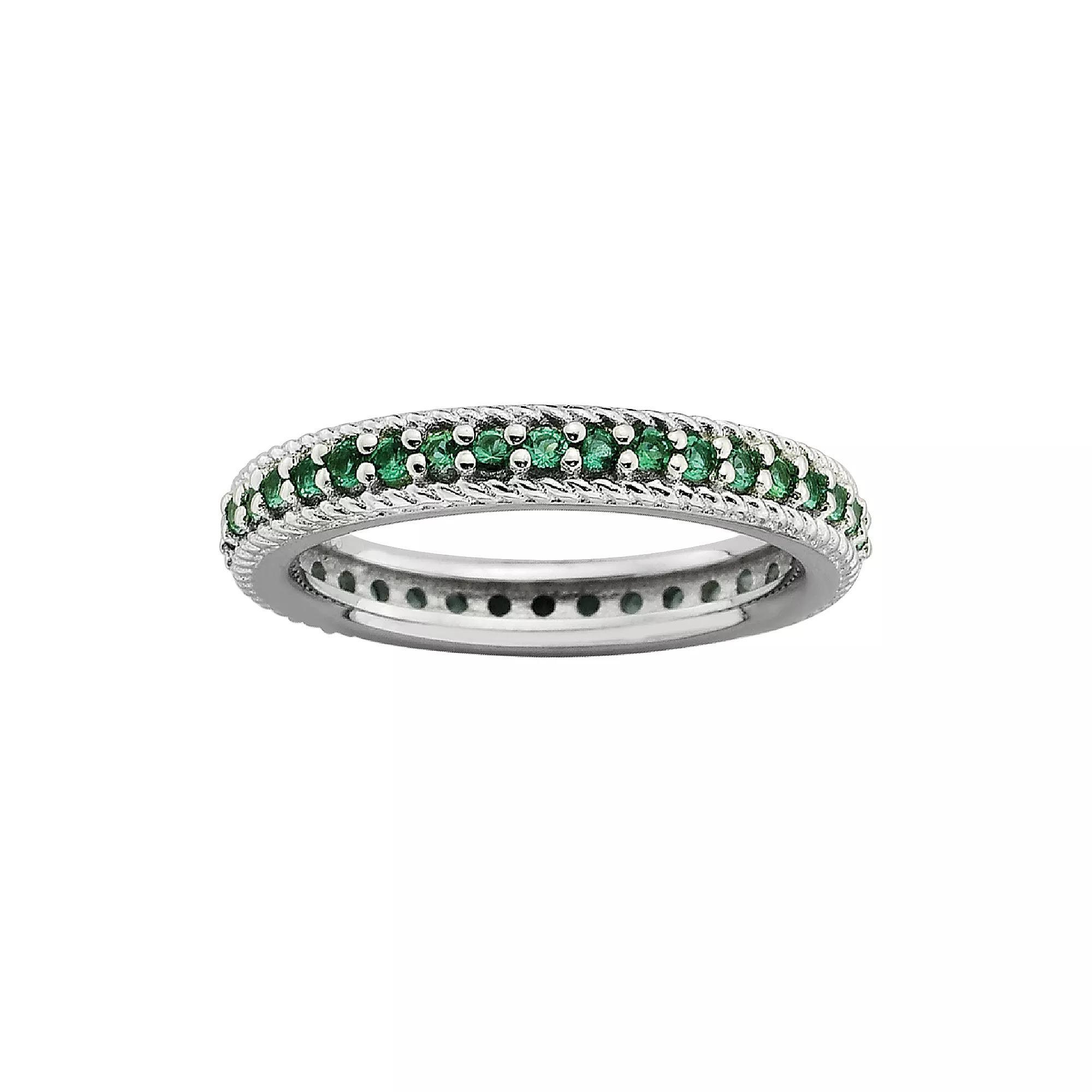 Stacks & Stones Sterling Silver Lab-Created Emerald Eternity Stack Ring, Women's, Size: 9, Green Product Image