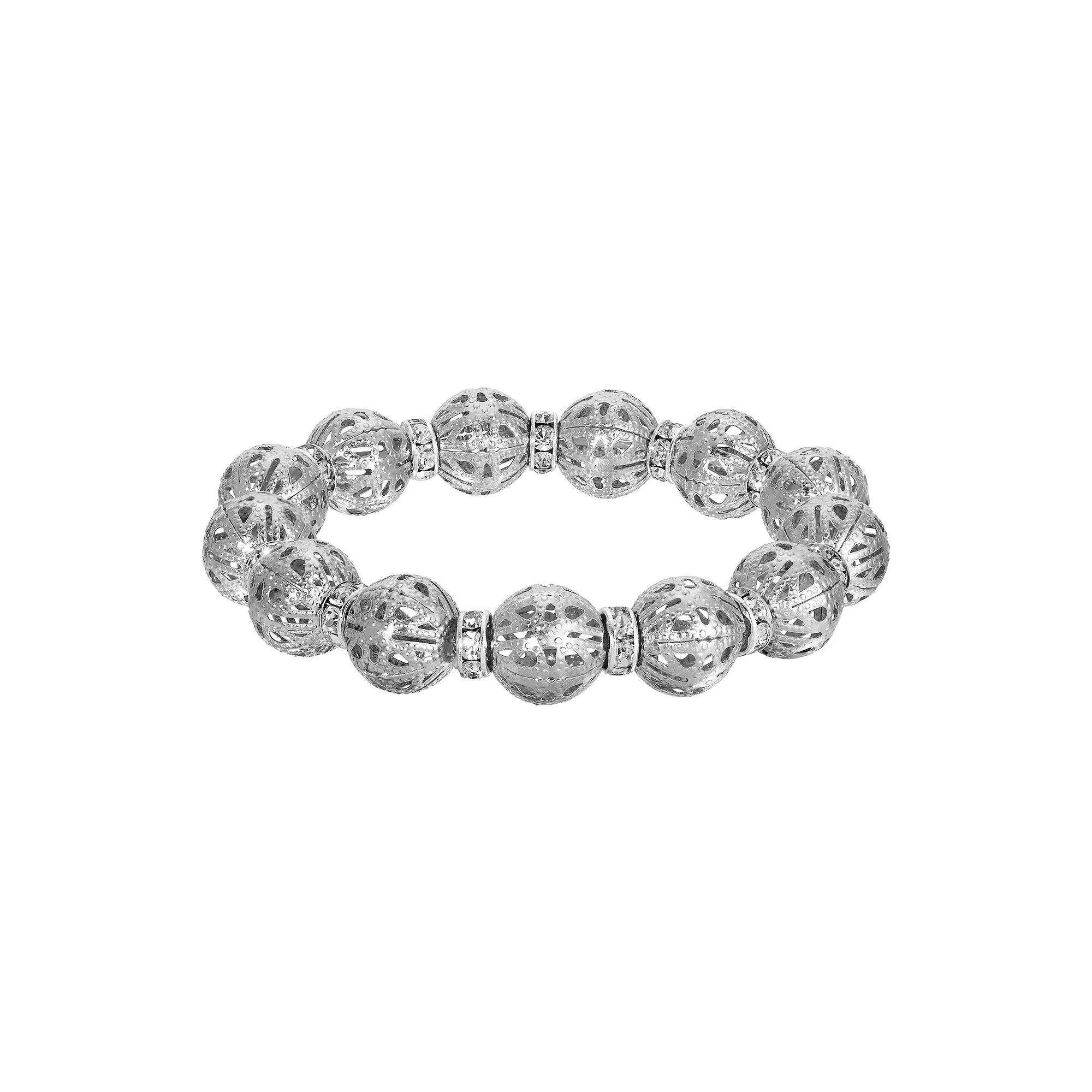 1928 Black Tone Filigree Stretch Bracelet, Womens Product Image