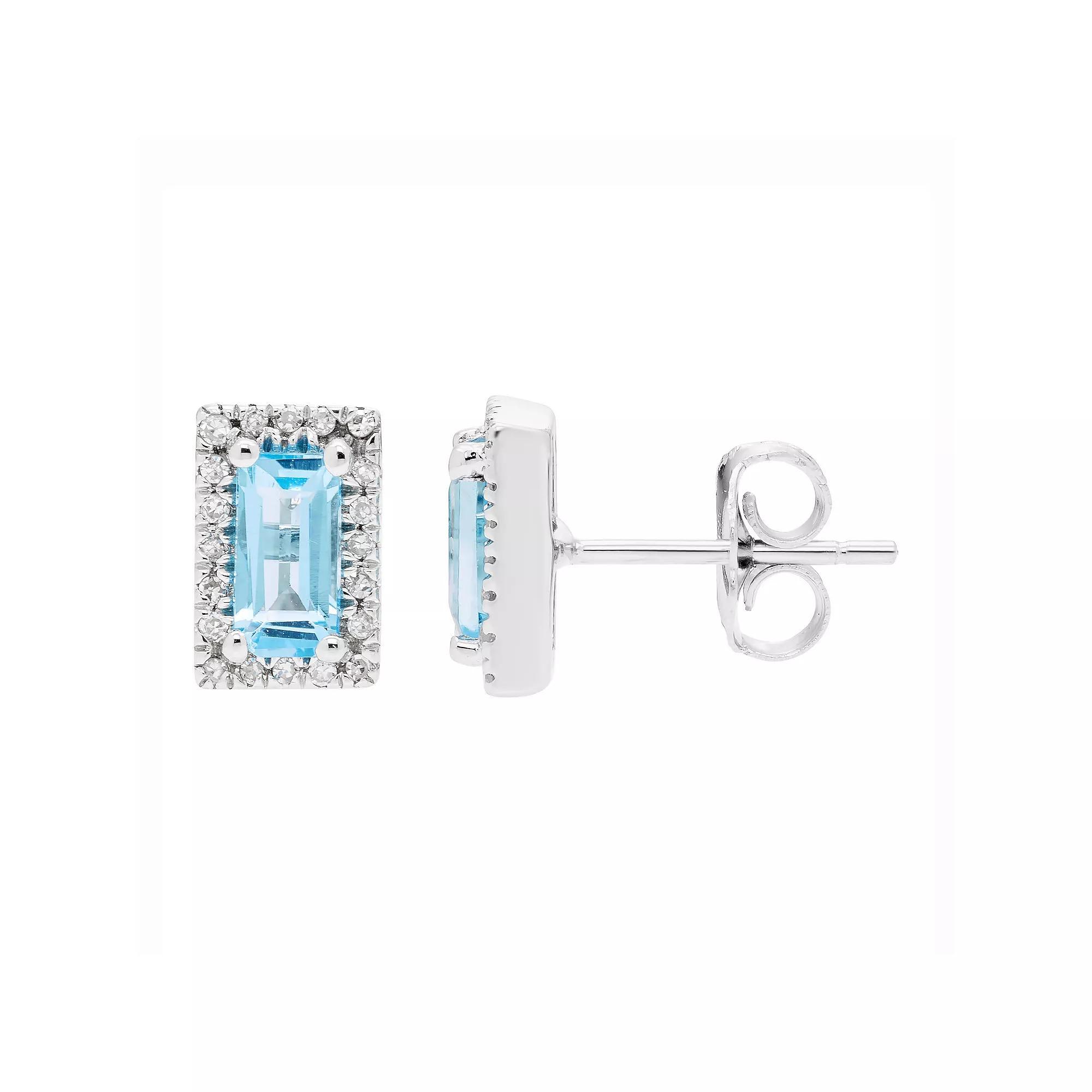 The Regal Collection 14k White Gold Swiss Blue Topaz Baguette & Diamond Accent Earrings, Womens Product Image