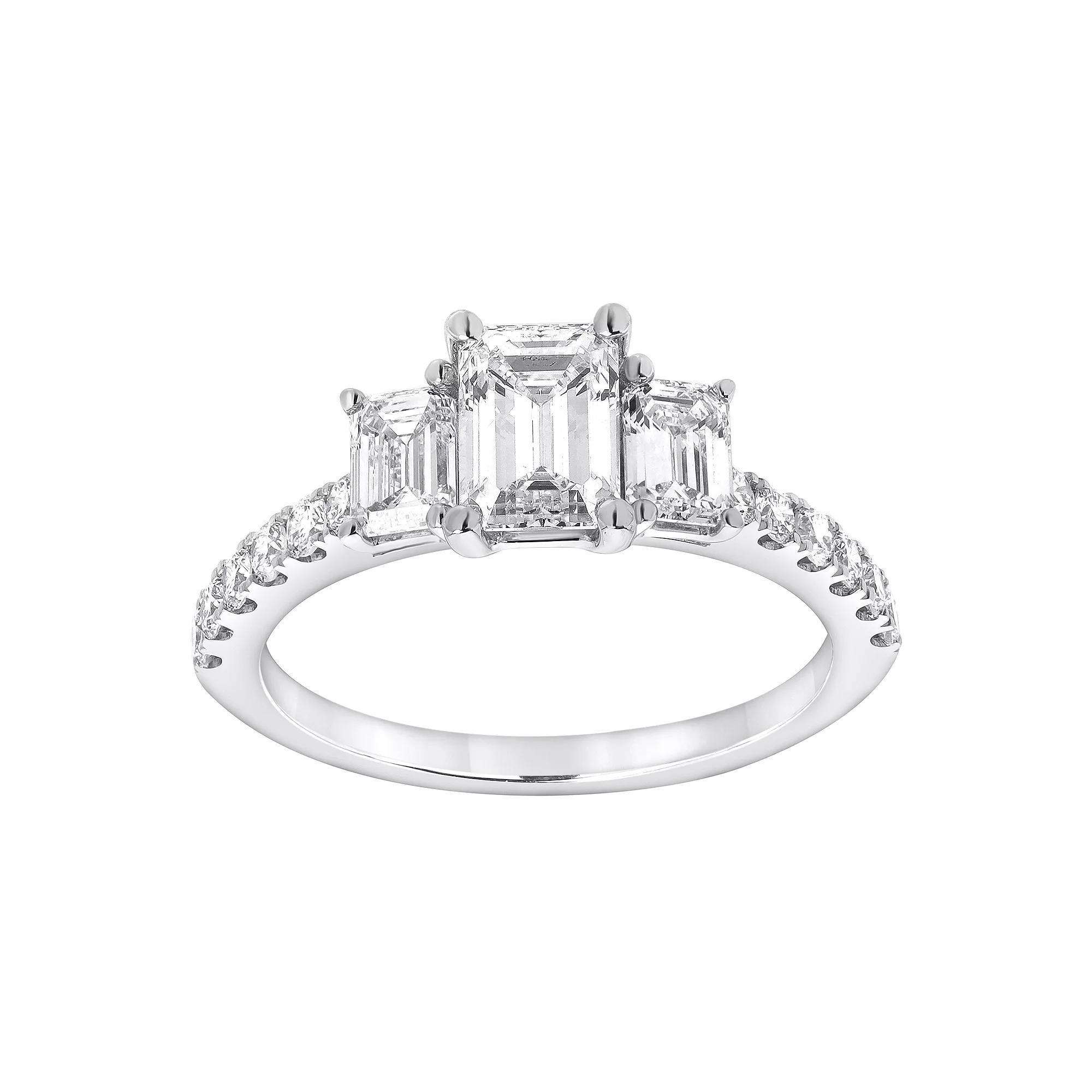 Diamond Brilliance 14k White Gold 2 Carat T.W. Lab-Grown Diamond Triple Emerald Cut Enagement Ring, Women's, Size: 8, 14k Gold Product Image