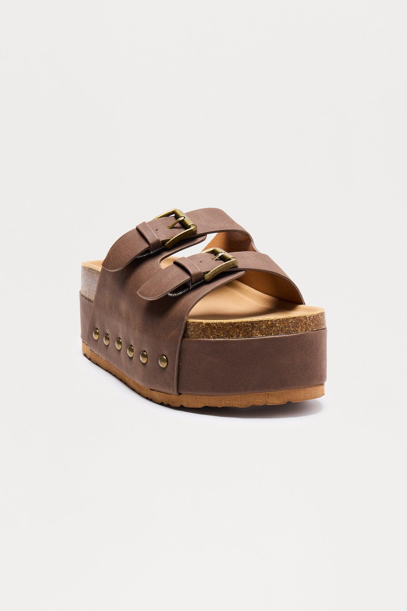 Dori Buckle Platform Sandals - Brown Product Image