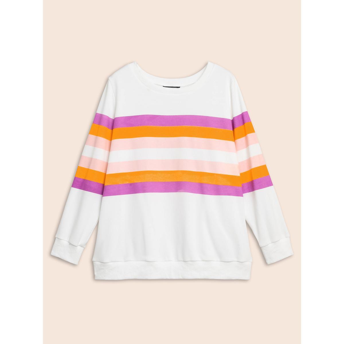 Plus Size Contrast Striped Crew Neck Sweatshirt Women Originalwhite Casual Contrast Round Neck Everyday Sweatshirts BloomChic 26/4X Product Image