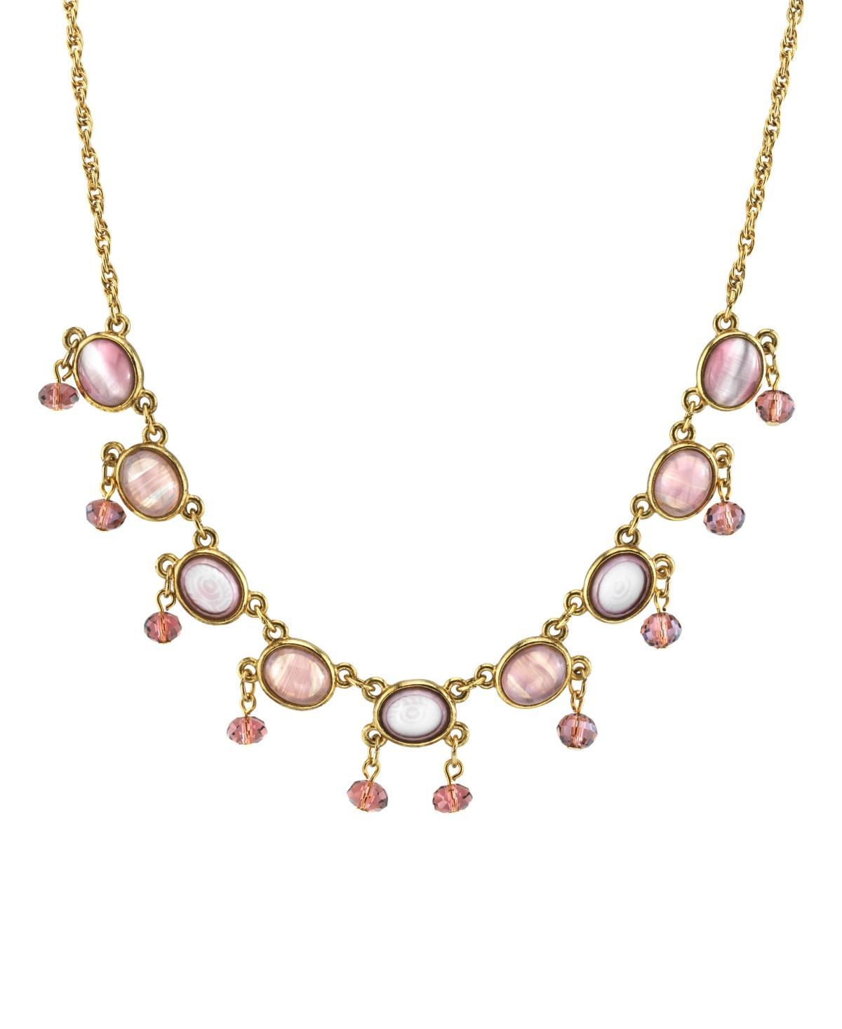 1928 Jewelry Gold Tone Oval Amethyst Drop Beaded Necklace, Womens, Purple Product Image
