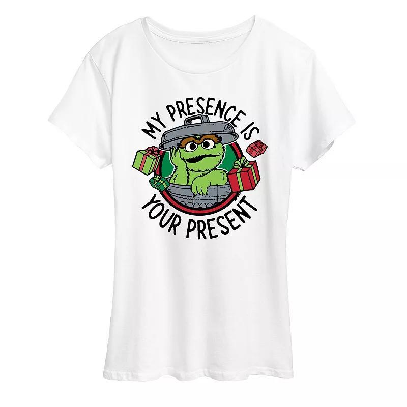 Women's Sesame Street Oscar My Presence Christmas Graphic Tee, Size: Large, White Product Image