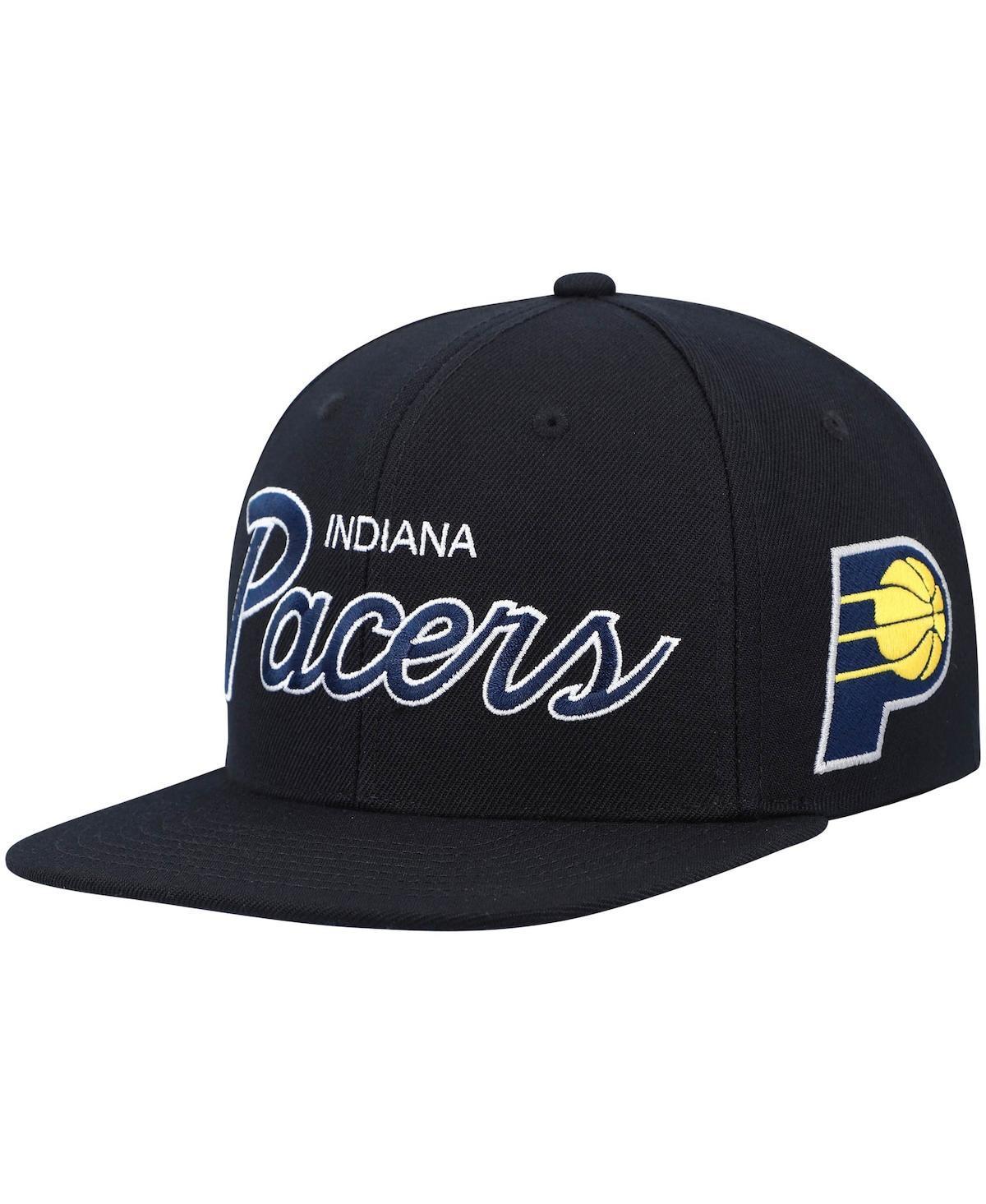 Men's Mitchell & Ness Black Indiana Pacers Hardwood Classics Script 2.0 Snapback Hat Product Image
