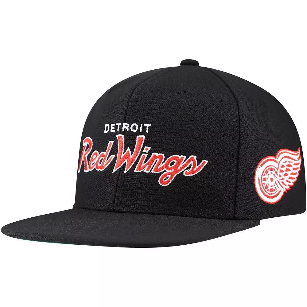 Men's Mitchell & Ness Black Detroit Red Wings Core Team Script 2.0 Snapback Hat Product Image