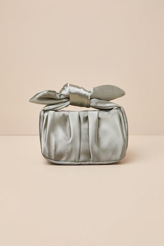 Essential Style Sage Green Satin Knot Handle Clutch Bag Product Image