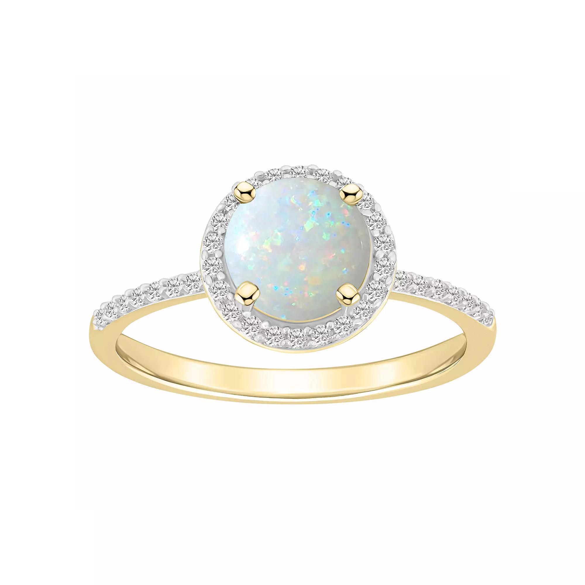 Celebration Gems 10k White Gold Round Lab-Created Gemstone Halo Ring, Women's, Size: 8, Created White Product Image