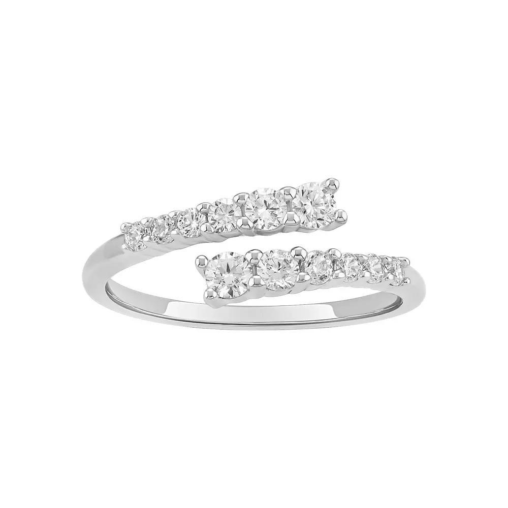PRIMROSE Sterling Silver Cubic Zirconia Graduated Bypass Ring, Women's, Size: 9, Sterling Silver White Product Image