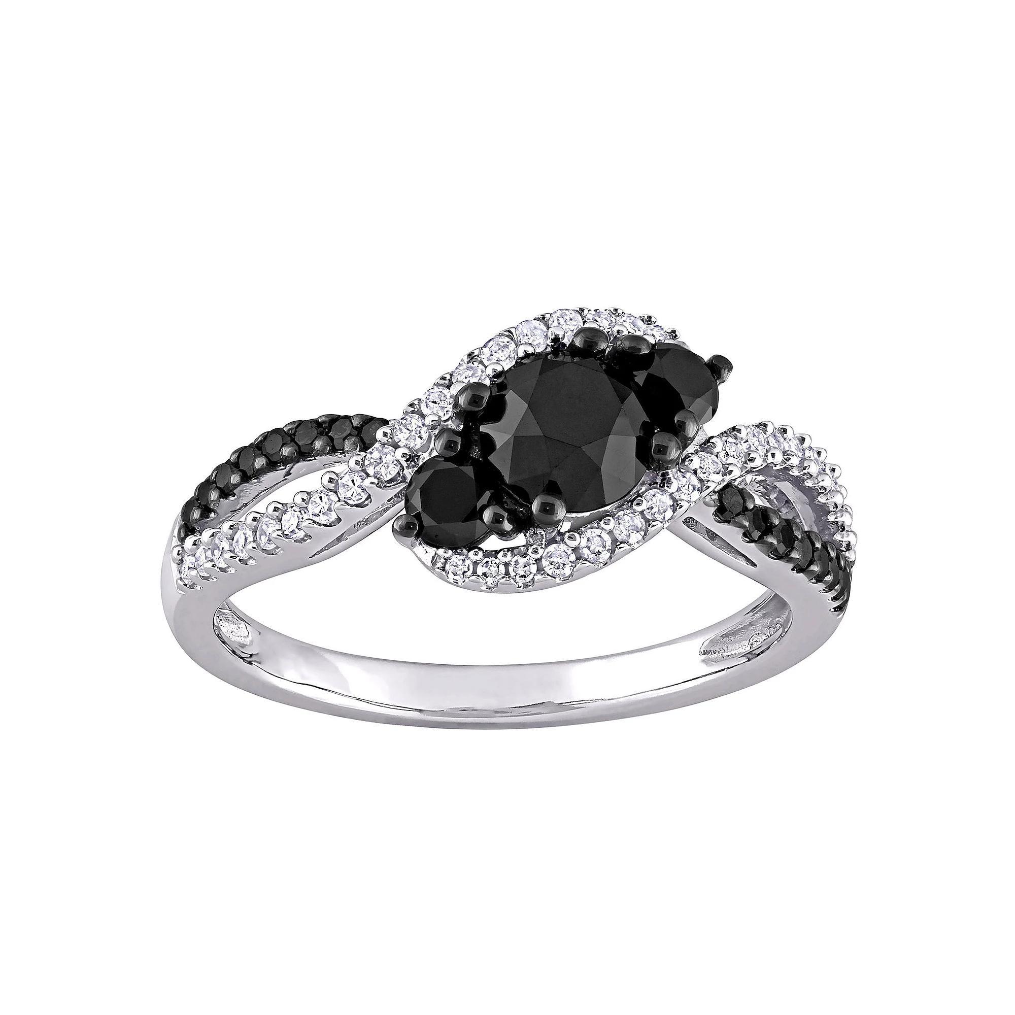 Stella Grace 10k White Gold 1 Carat T.W. Black & White Diamond 3-Stone Ring, Women's, Size: 8.50 Product Image