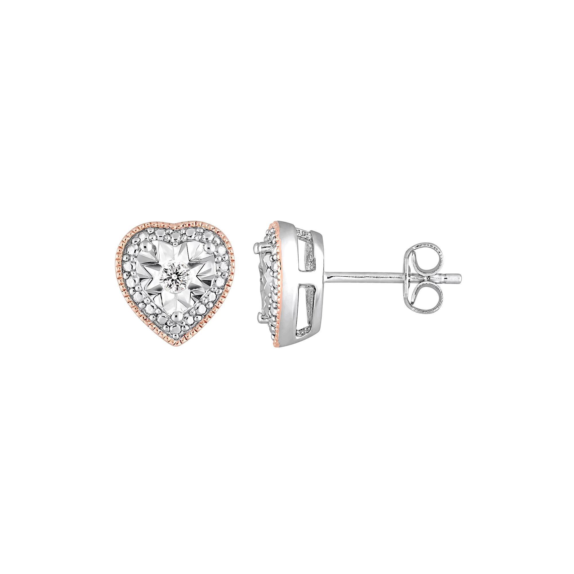 Stella Grace Two Tone Sterling Silver 1/10 Carat T.W. Diamond Heart Stud Earrings, Womens Product Image