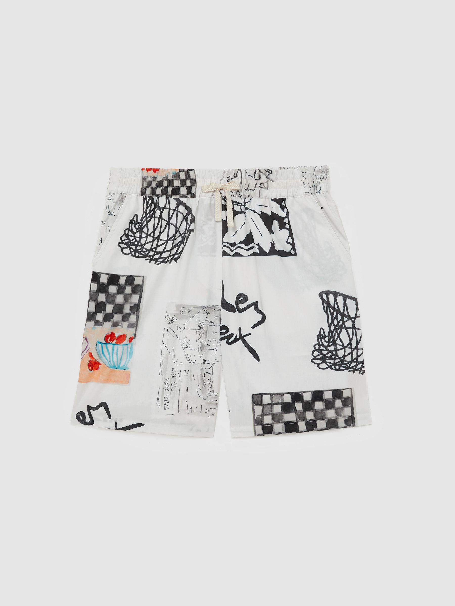 100% Organic Cotton Printed Shorts in Ivory Print Product Image
