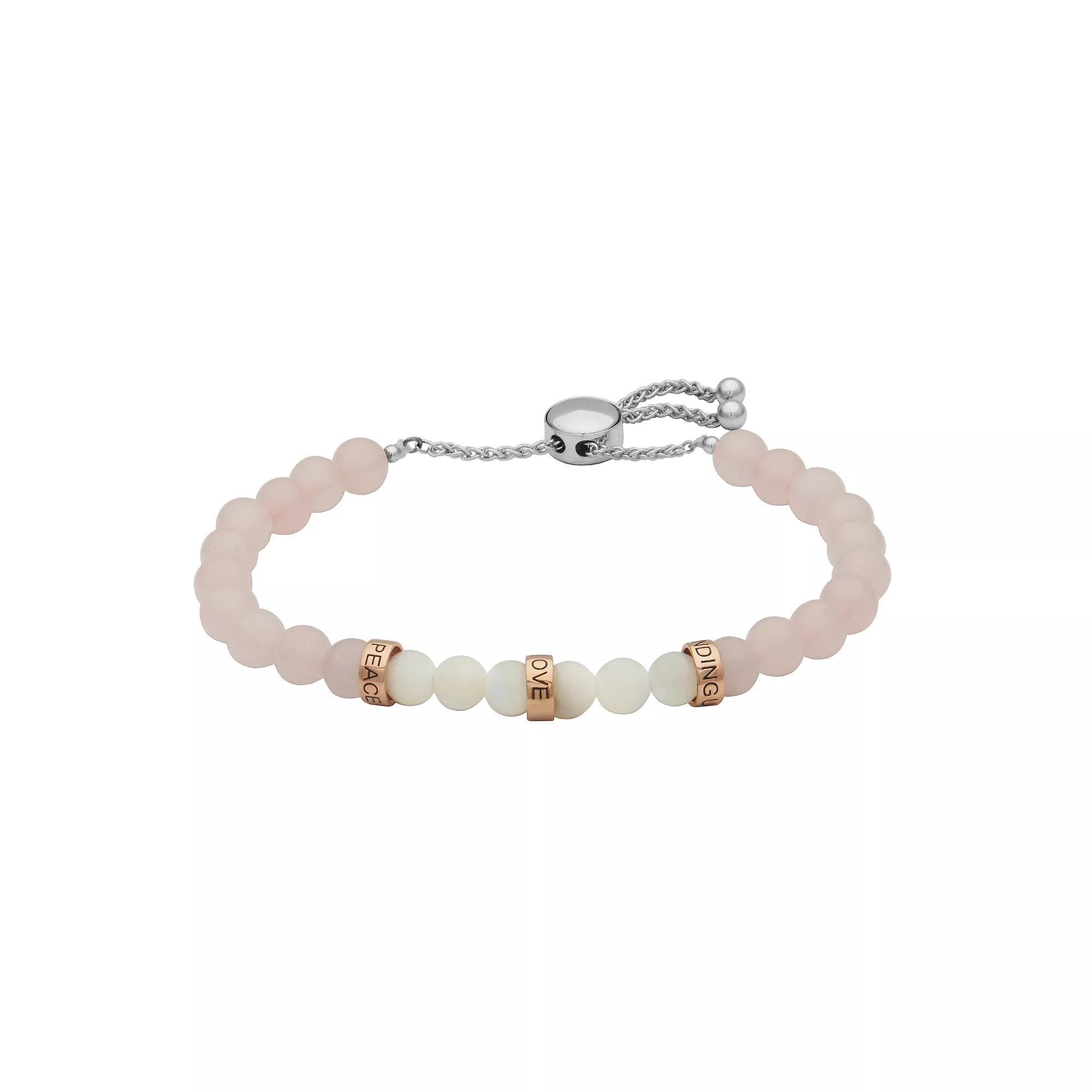 10k Rose Gold Over Silver Genuine Rose Quartz & Mother of Pearl Adjustable Bead Bracelet, Women's, Size: 9", Pink Tone Product Image