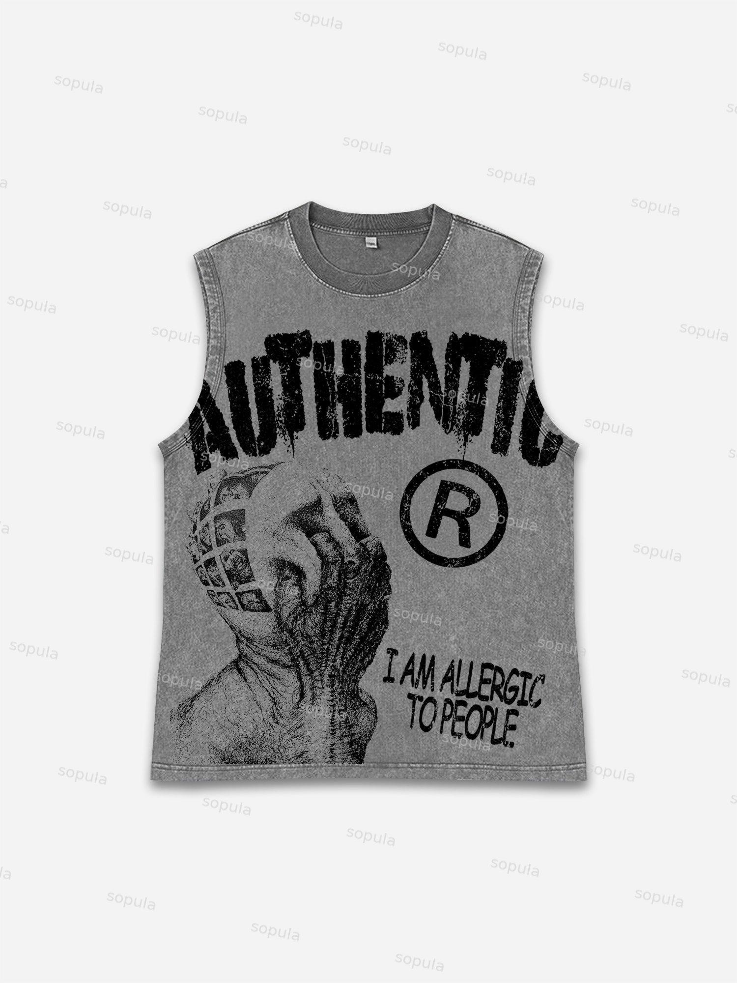 I Am Allergic To People Graphic Print Washed Tank Top Product Image