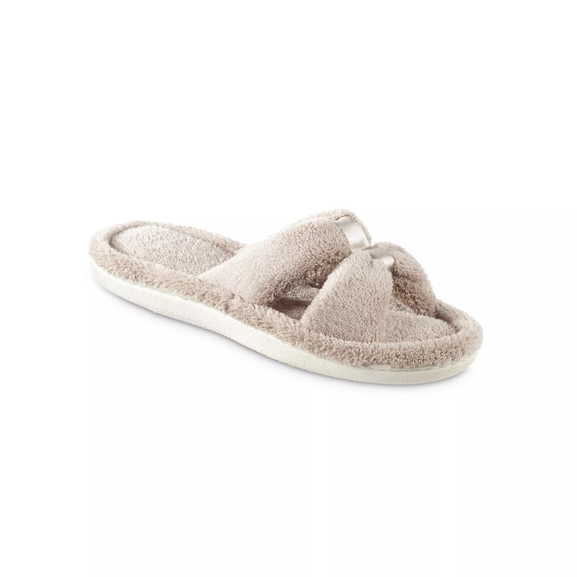 Women's isotoner Memory Foam Microterry X-Slide Slippers with Satin Trim, Size: 7-8, Black Product Image