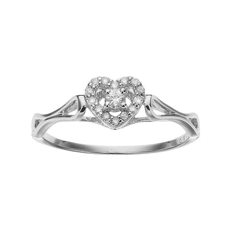 Gemminded Sterling Silver 1/10 Carat T.W. Diamond Heart Halo Promise Ring, Women's, Size: 6, White Product Image