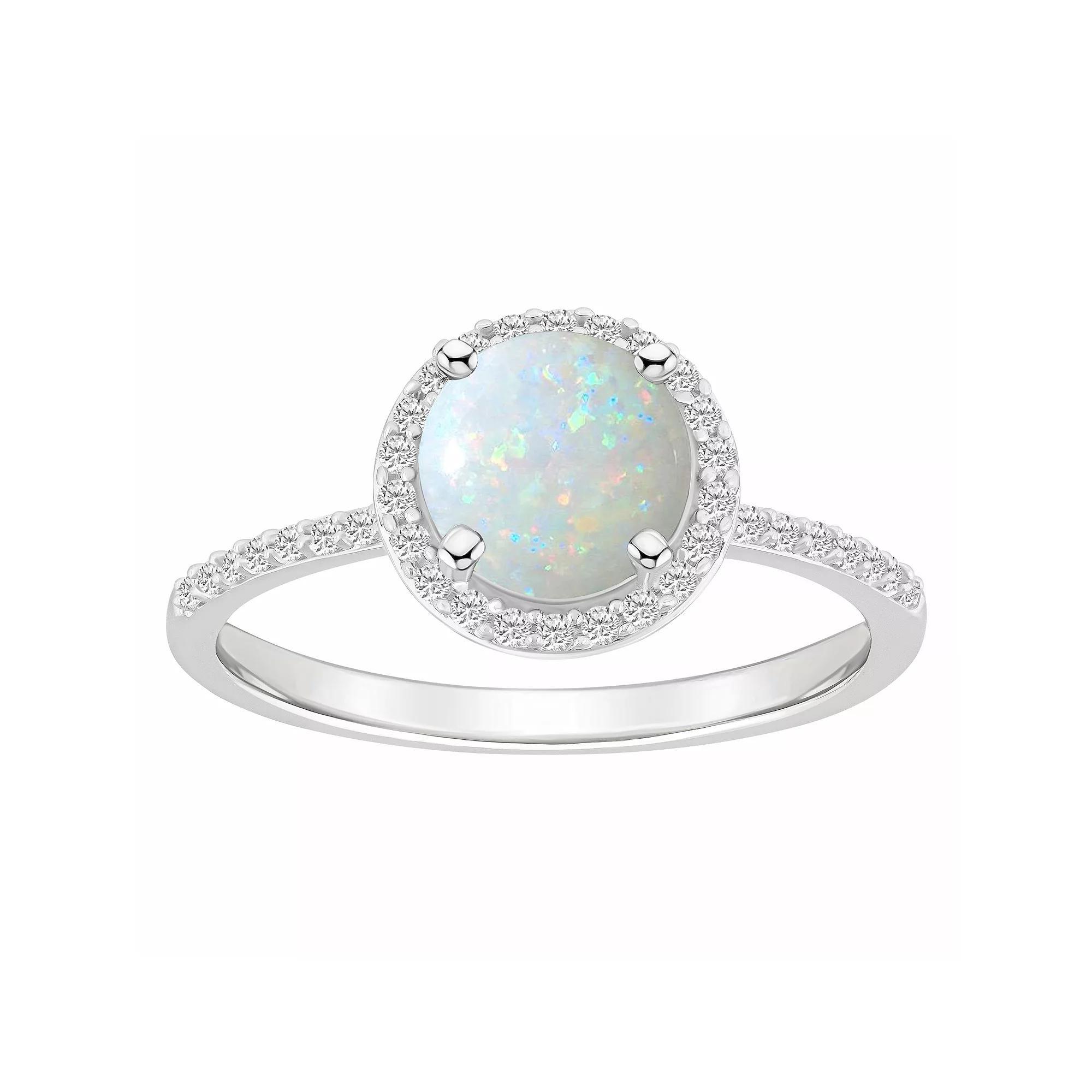 Celebration Gems 10k White Gold Round Lab-Created Gemstone Halo Ring, Women's, Size: 8, Created White Product Image