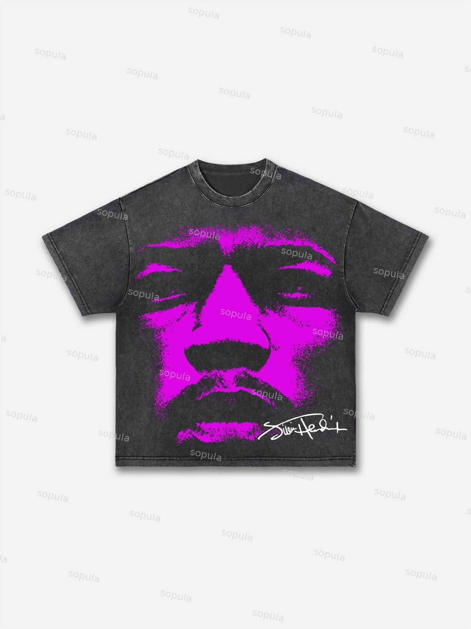 Jimi Hendrix Vintage Portrait Graphic Acid Wash T-shirt Product Image