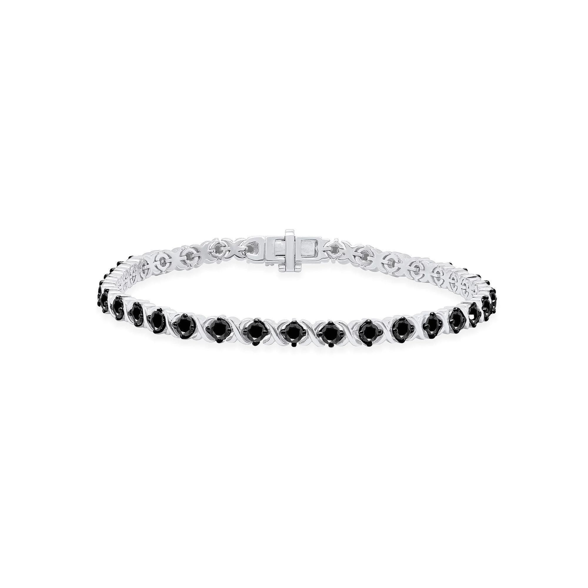 Sterling Silver 3 Carat T.W. Black Diamond X & O Bracelet, Women's, Size: 7.5" Product Image