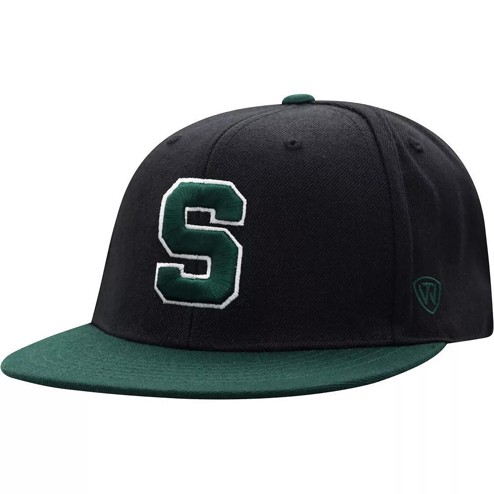 Men's Top of the World Black/Green Michigan State Spartans Team Color Two-Tone Fitted Hat, Size: 7 Product Image
