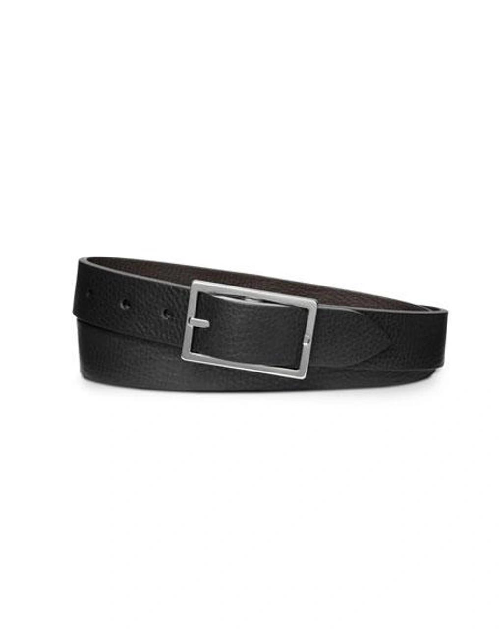 SHINOLA Men's Reversible Rectangular-buckle Leather Belt In Black Product Image