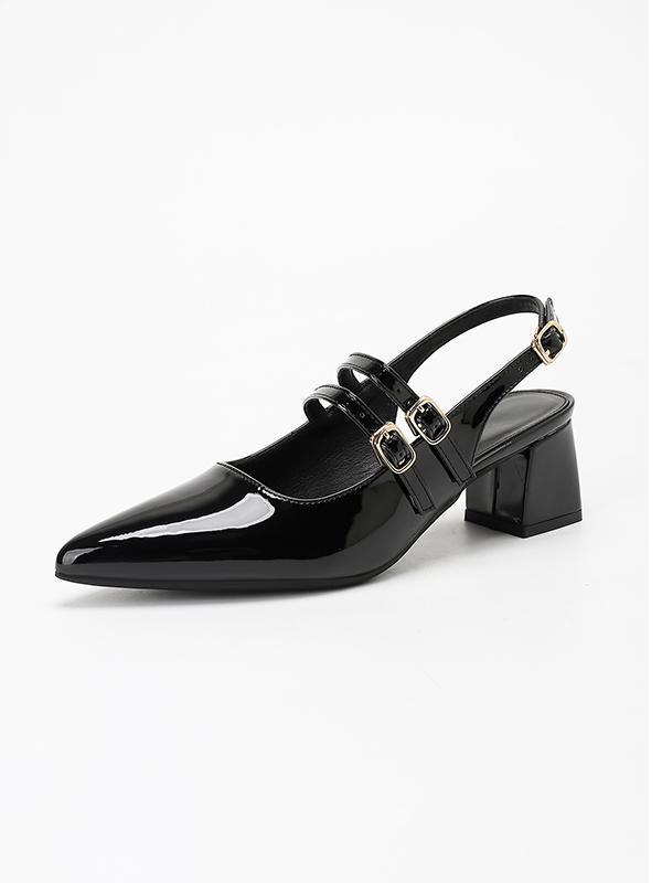 Belt Buckle Pointed-Toe Split-Joint Slider Sandals Product Image