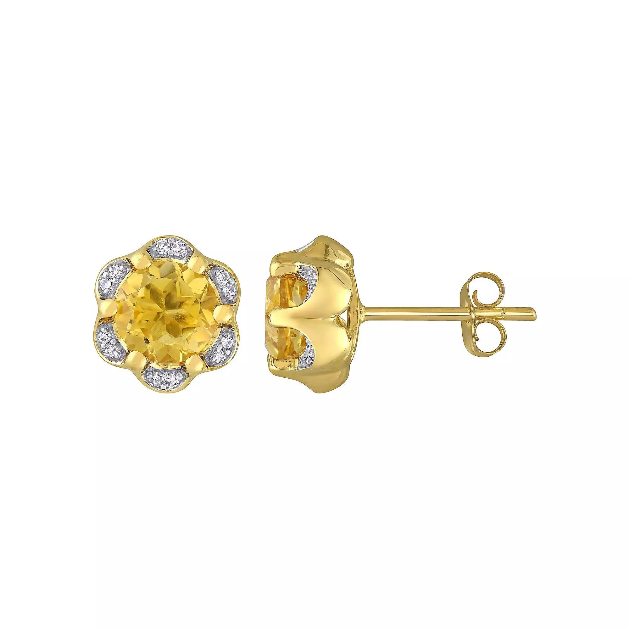Stella Grace 14k Gold Citrine & Diamond Accent Flower Stud Earrings, Women's, Yellow Product Image