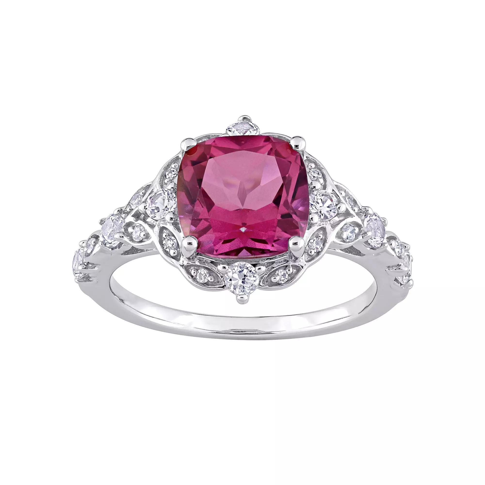 Stella Grace 10k White Gold Pink Topaz White Sapphire & Diamond Accent Vintage Ring, Women's, Size: 9 Product Image