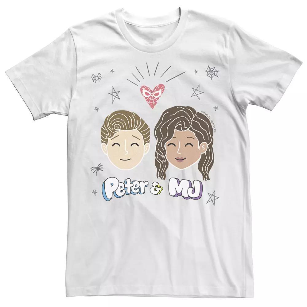 Men's Marvel Spider-Man Far From Home Peter & MJ Cartoon Portrait Graphic Tee, Size: XL, White Product Image