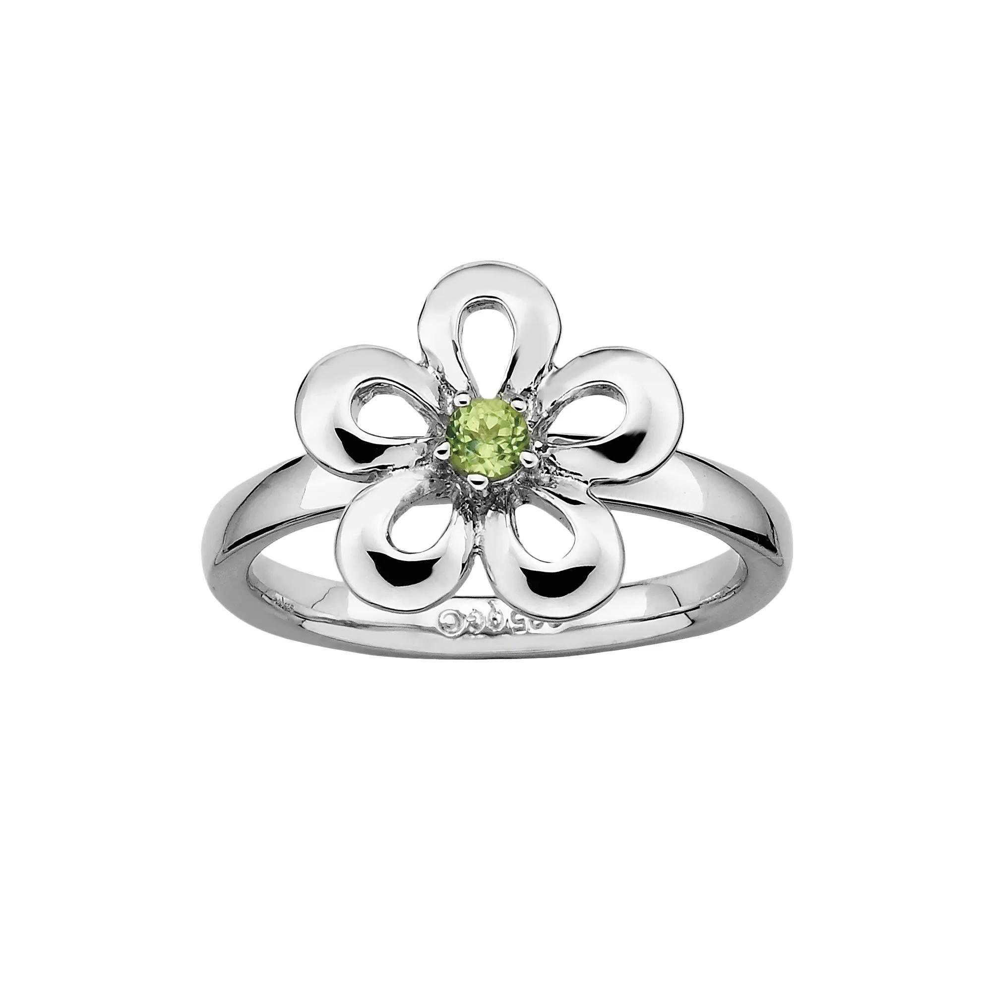 Stacks & Stones Sterling Silver Peridot Flower Stack Ring, Women's, Size: 8, Green Product Image